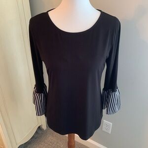 Calvin Klein Black Blouse with Striped Cuffs